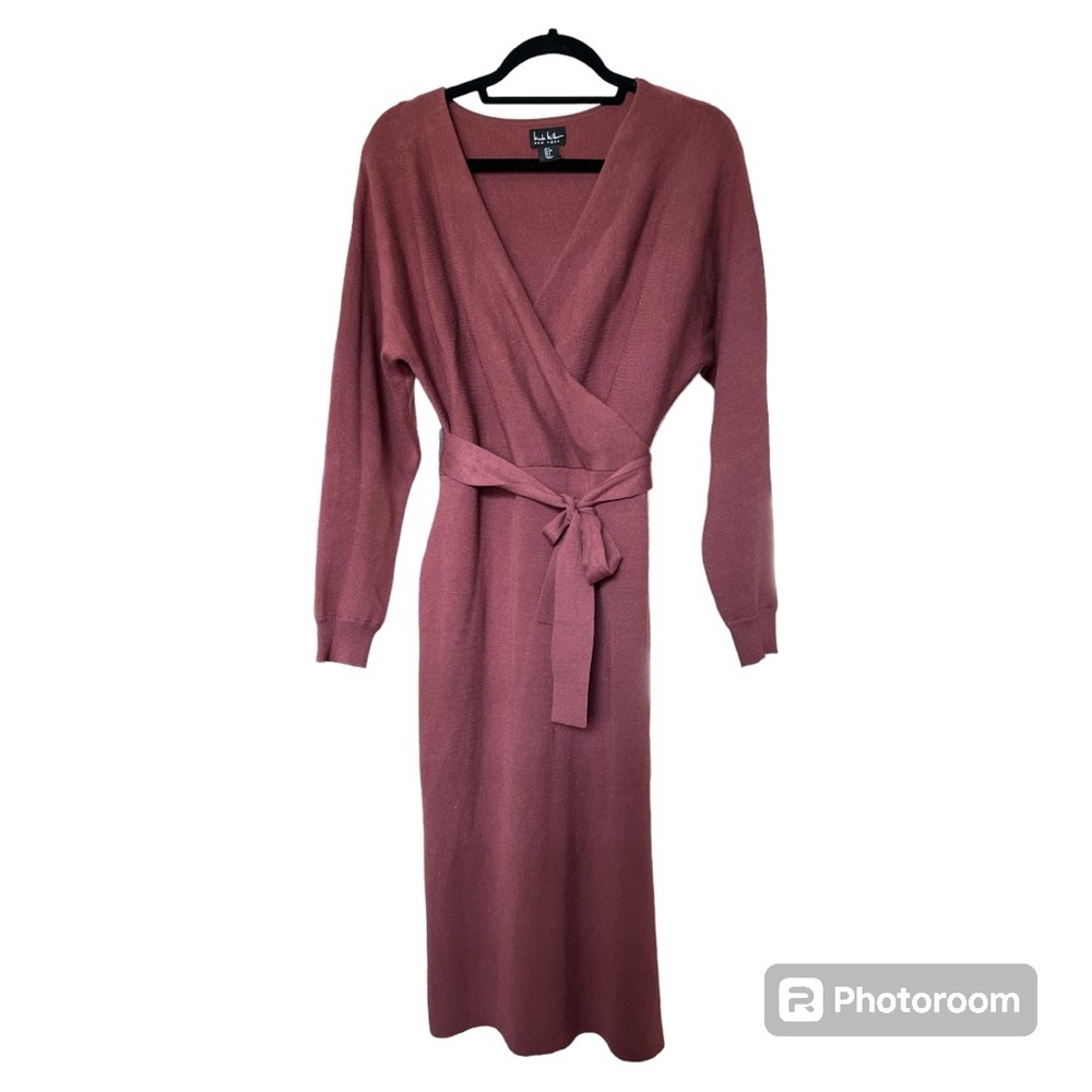 Nicole Miller's Women's red/brown Suplice long sleeve knit midi dress size: S